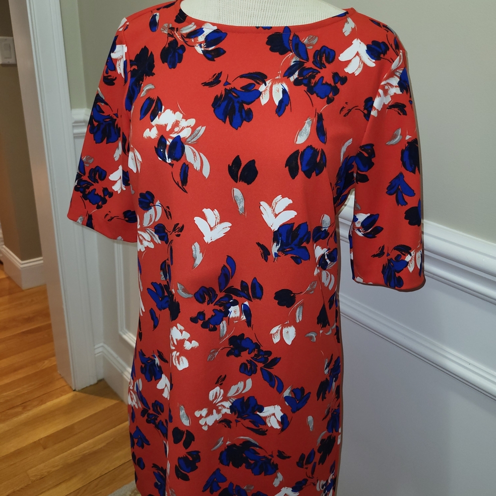 Banana Republic Coral Dress with Blue & White Print